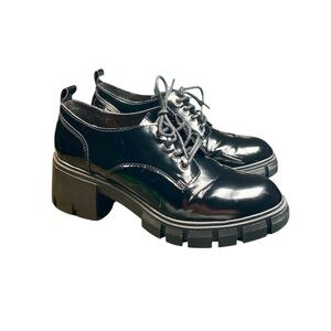 Madden Girl Black Patent Lace-Up Chunky Loafers